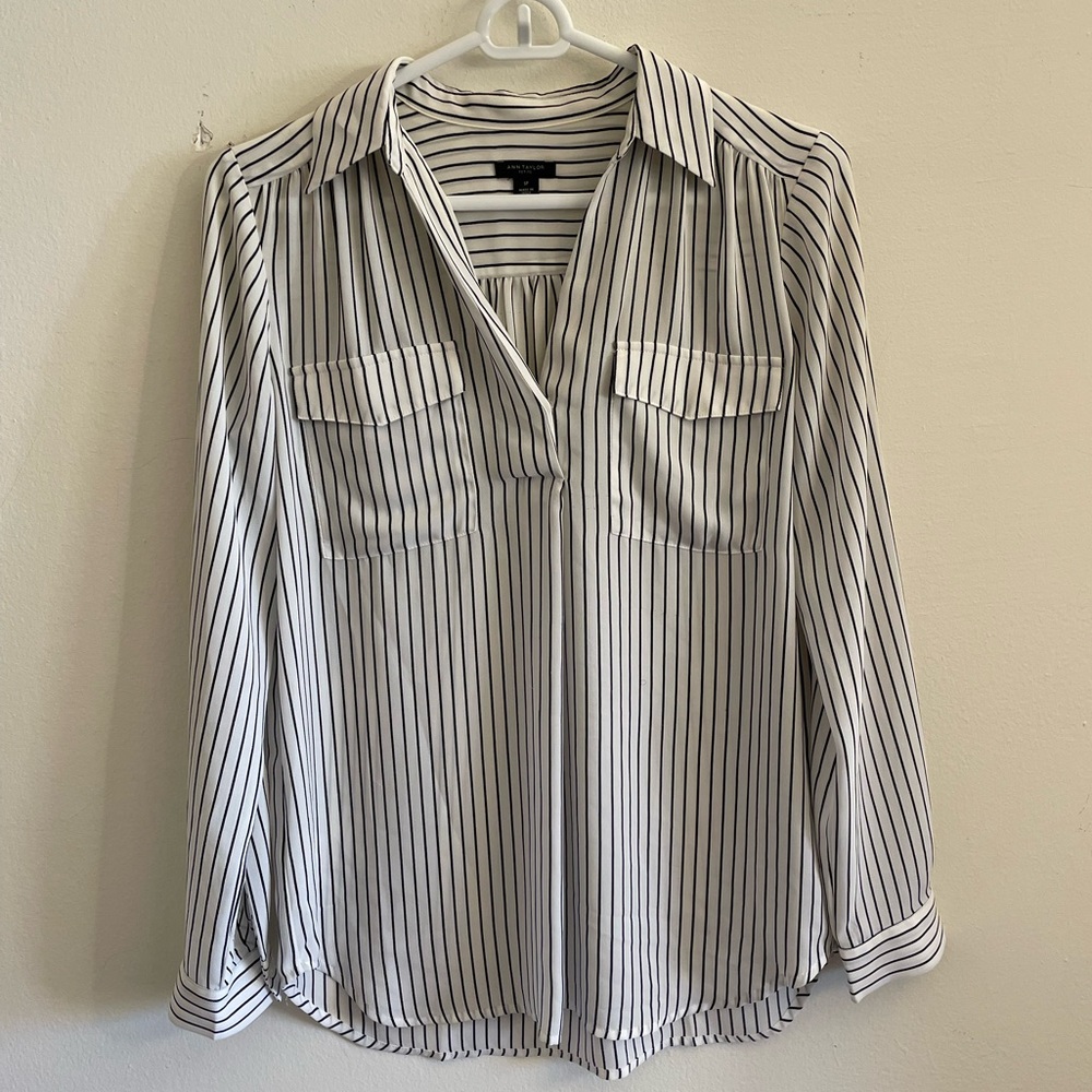Ann Taylor Striped White and Black Women's Top